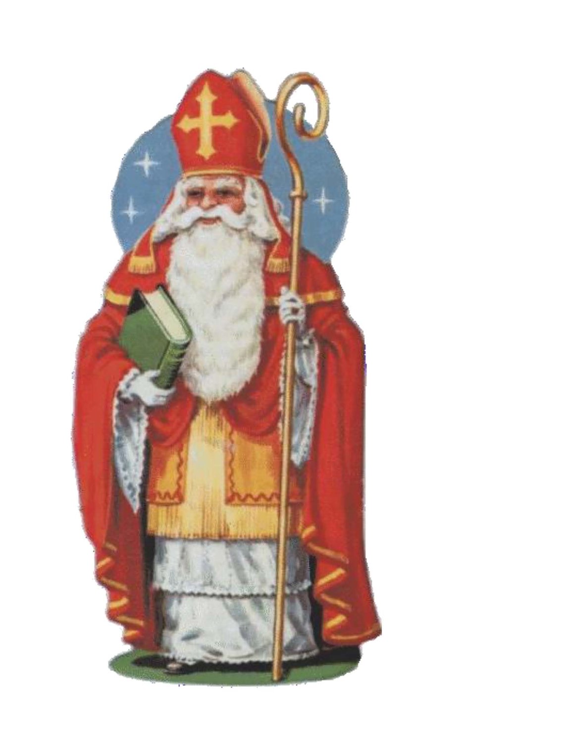 St. Nicholas is usually depicted in his Bishop's robes.